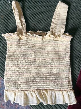 Modcloth Cream Smocked Ruffle Tank Top